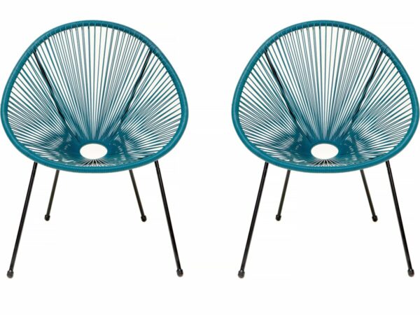 Lot de 2 Fauteuils de Jardin Ania Bleu Clair – Style Rétro et Résistant aux Intempéries