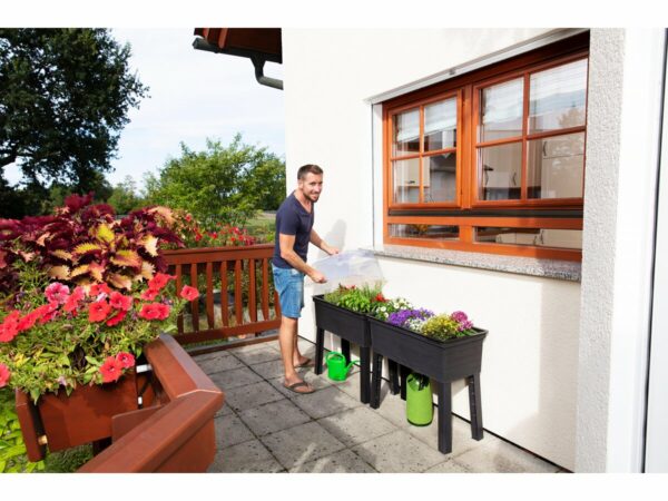 Kit de 3 carrés potagers "Urban" sur pieds avec serre – Dimensions 75x37x65 cm – Fabriqué en matériaux recyclés