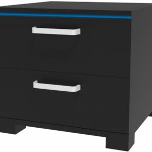 Chevet LED "Karina" Noir – 41x38x41.5 cm, Éclairage LED et Rangement Fonctions