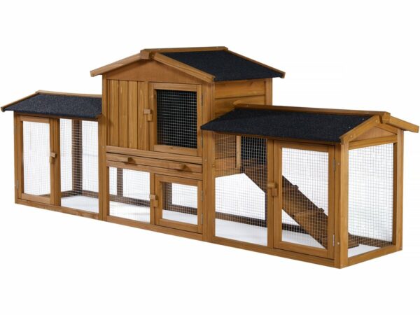 Clapier pour Lapin en Bois "Galina" 2 Ports - Marron, Résistant à l'Extérieur, Waterproof et Anti-UV