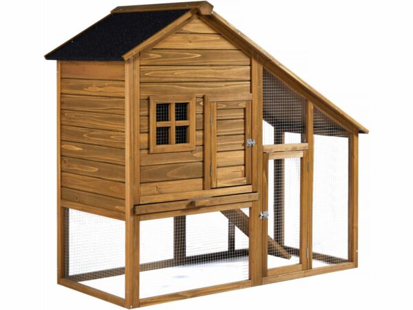 Poulailler en Bois "Lily" Marron avec Pondoir, Enclos Grillé Waterproof et Toit Anti-UV – Dimensions 140x60x120 cm