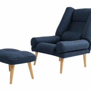 Fauteuil Scandinave Bleu "Lila" avec Repose-Pieds - Confort et Élégance pour votre Salon