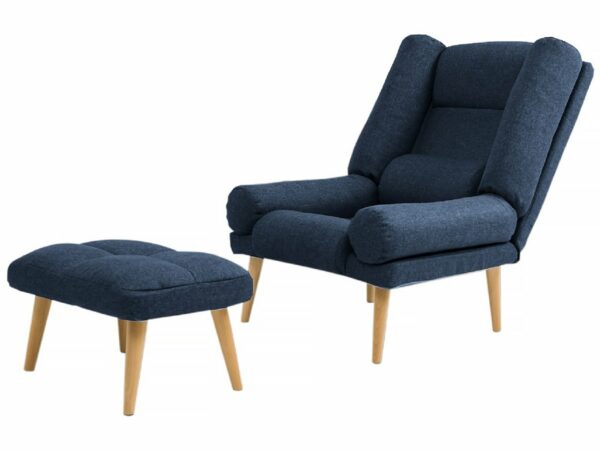 Fauteuil Scandinave Bleu "Lila" avec Repose-Pieds - Confort et Élégance pour votre Salon