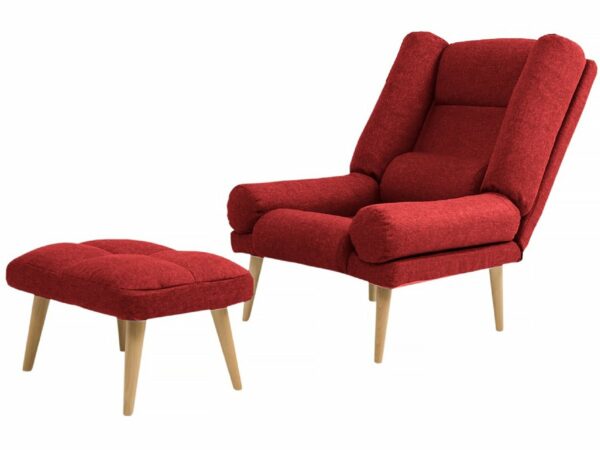 Fauteuil Scandinave "Lila" Rouge avec Repose-Pieds - Style Moderne et Confort Inégalé