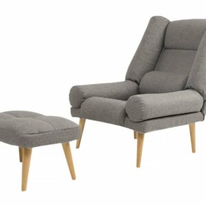 Fauteuil Scandinave "Lila" Gris Clair avec Repose-Pieds - Design Moderne et Confort Optimal