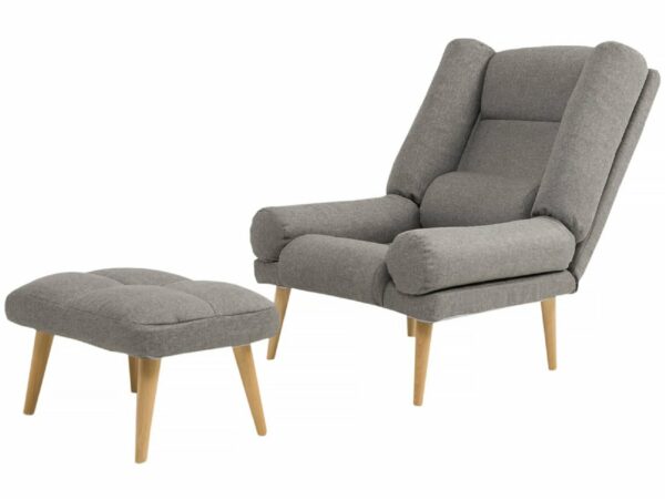 Fauteuil Scandinave "Lila" Gris Clair avec Repose-Pieds - Design Moderne et Confort Optimal