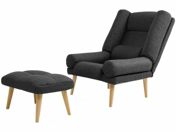 Fauteuil scandinave "Lila" Gris foncé avec Repose-pied - Confort & Élégance pour votre Salon