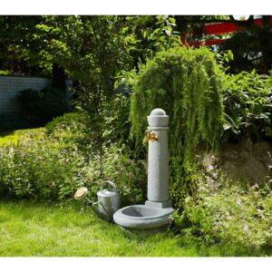 Fontaine d'extérieur "Venezia" en gris clair - Vasque intégrée, robinet laiton, dimensions 90x44x52 cm