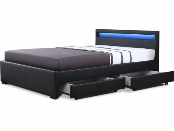 Lit LED avec 4 tiroirs "Nico" - 140 × 190 cm - Noir