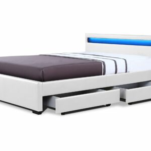 Lit Double LED "Nico" avec 4 Tiroirs Blanc 160x200 cm – Design Moderne & Rangement Optimisé