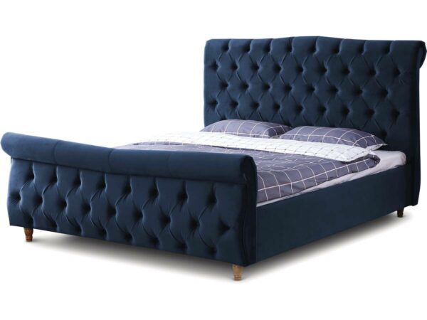 Lit en Velours "Richard" 140x190 cm Bleu - Confort & Élégance pour votre Chambre