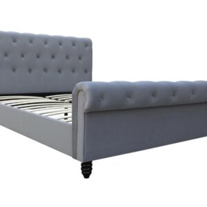 Lit Velours "Godefroy" 140x190 cm Gris - Design Contemporain et Confort Optimal