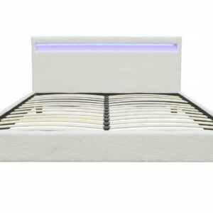 Lit tissu bouclette avec LED "Maria" 140x190cm - Crème, Confort et Style pour votre Chambre