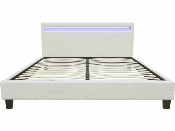 Lit tissu bouclette avec LED "Maria" 140x190cm - Crème, Confort et Style pour votre Chambre
