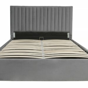 Lit avec coffre "Mia" 160x200 cm en Velours Gris - Rangement et Confort Moderne