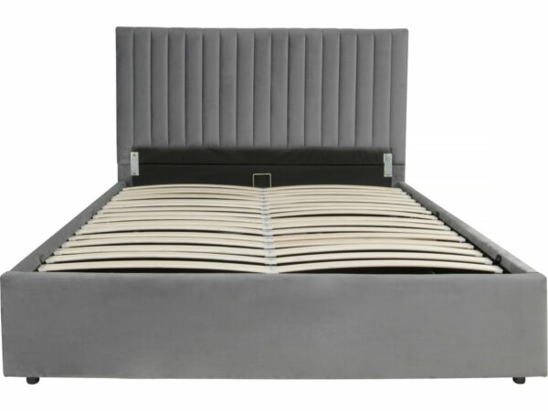 Lit avec coffre "Mia" 160x200 cm en Velours Gris - Rangement et Confort Moderne
