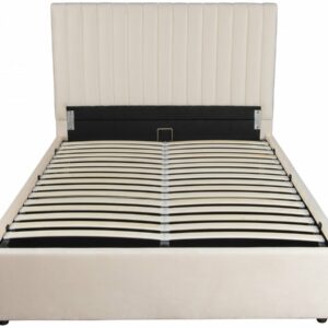 Lit avec coffre "Mia" 160x200 cm en Velours Beige - Rangement et Confort Élégants