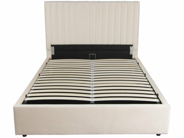 Lit avec coffre "Mia" 160x200 cm en Velours Beige - Rangement et Confort Élégants