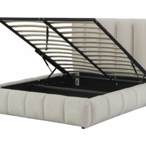 Lit avec coffre "Annie" 180 x 200 cm en Velours Beige – Rangement pratique et design
