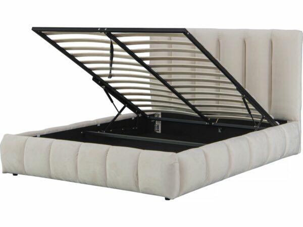 Lit avec coffre "Annie" 180 x 200 cm en Velours Beige – Rangement pratique et design
