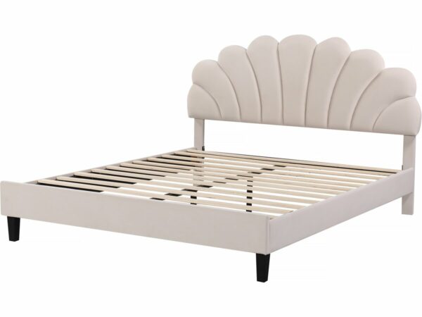 Lit coquillage en velours "Manon" Beige 140 x 190 cm - Élégance et Confort