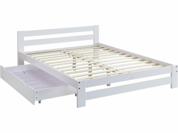 Lit double en bois "Lola" avec tiroir – 140 x 190 cm – Blanc