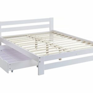 Lit Double Blanc avec Tiroir en Bois "Lola" 140x190 cm – Élégance et Praticité pour Votre Chambre