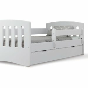 Lit enfant "Classic" 160x80 cm Blanc avec tiroir et barrière protectrice – Idéal pour la transition vers le grand lit
