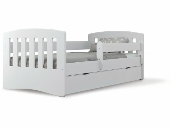 Lit enfant "Classic" 160x80 cm Blanc avec tiroir et barrière protectrice – Idéal pour la transition vers le grand lit