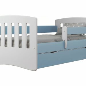 Lit enfant "Classic" Bleu 160 x 80 cm avec tiroir et barrière de sécurité - Bois