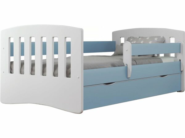 Lit enfant "Classic" Bleu 160 x 80 cm avec tiroir et barrière de sécurité - Bois