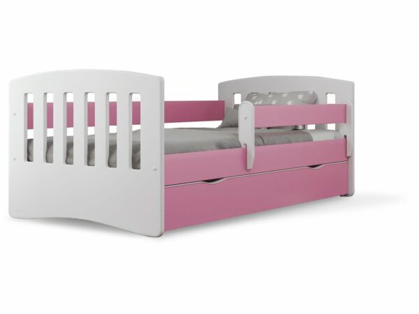 Lit enfant "Classic" Rose 160 x 80 cm avec tiroir et barrière de sécurité – Idéal pour la transition