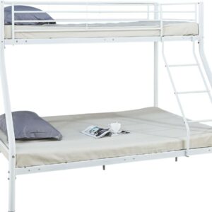 Lit superposé en métal "Leo" 90/140x190 cm – Blanc – Sommiers inclus, robuste et sécurisé