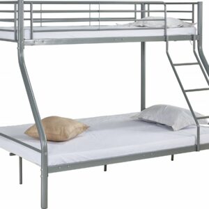 Lit superposé en métal "Leo" Gris avec sommiers inclus, dimensions 90/140 x 190 cm - Design robuste et gain de place