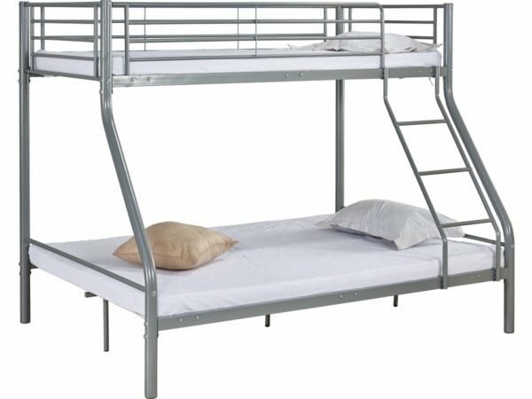 Lit superposé en métal "Leo" Gris avec sommiers inclus, dimensions 90/140 x 190 cm - Design robuste et gain de place