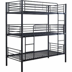 Lit superposé en métal triple "HAVIN" - 90 x 190 cm - Noir – Solide, Design & Espace Optimisé