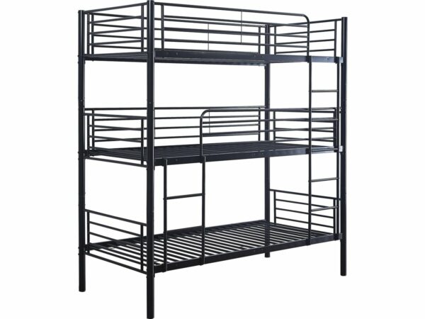 Lit superposé en métal triple "HAVIN" - 90 x 190 cm - Noir – Solide, Design & Espace Optimisé