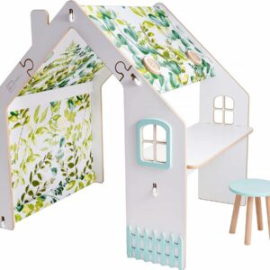 Maisonnette pour Enfant en Bois "Bianelli" avec Bureau et LED – Design Écologique, Sécurisé et Coloré