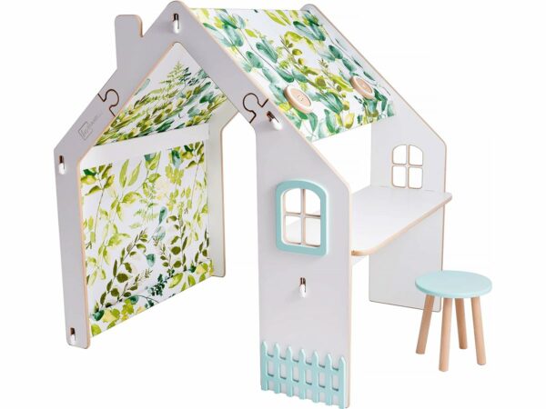 Maisonnette pour Enfant en Bois "Bianelli" avec Bureau et LED – Design Écologique, Sécurisé et Coloré