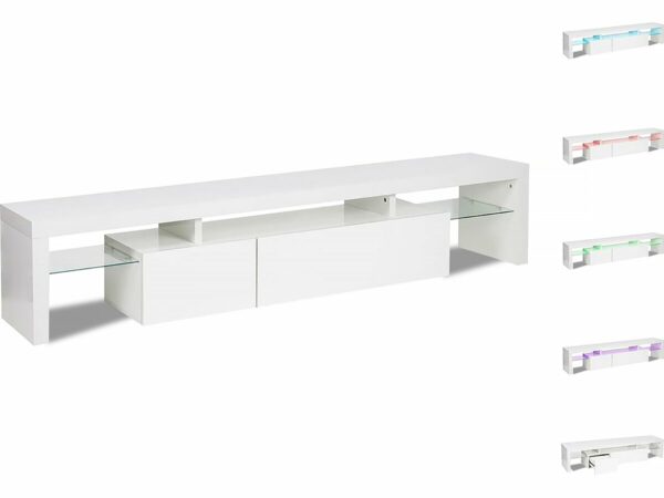 Meuble TV LED Laqué "Tina" Blanc - Rangement Pratique et Design pour Salon