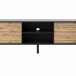 Meuble TV "Silas" 134x56x39 cm - Noir/Chêne Artisanale - Rangement Élégant pour Salon