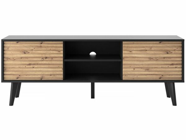 Meuble TV "Silas" 134x56x39 cm - Noir/Chêne Artisanale - Rangement Élégant pour Salon