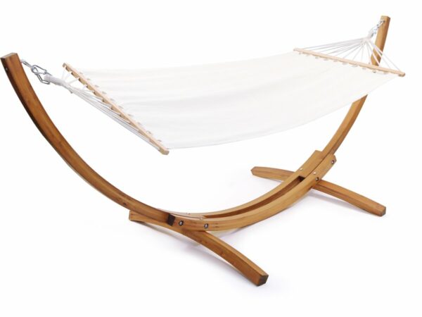 Hamac en Bois avec Toile en Coton "Dallas" - 3 m Écru, Support en Mélèze - Idéal pour Jardin & Extérieur