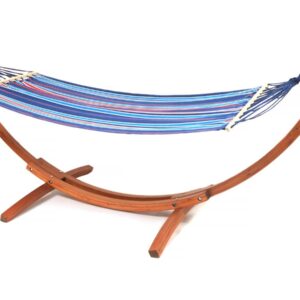 Hamac en bois avec toile en coton "Dallas" – 3 m, Bleu Mélangé, Support en Mélèze pour Extérieur & Intérieur