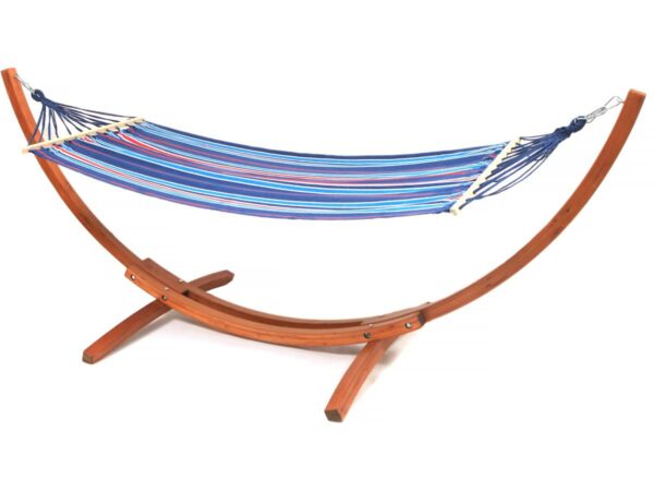 Hamac en bois avec toile en coton "Dallas" – 3 m, Bleu Mélangé, Support en Mélèze pour Extérieur & Intérieur