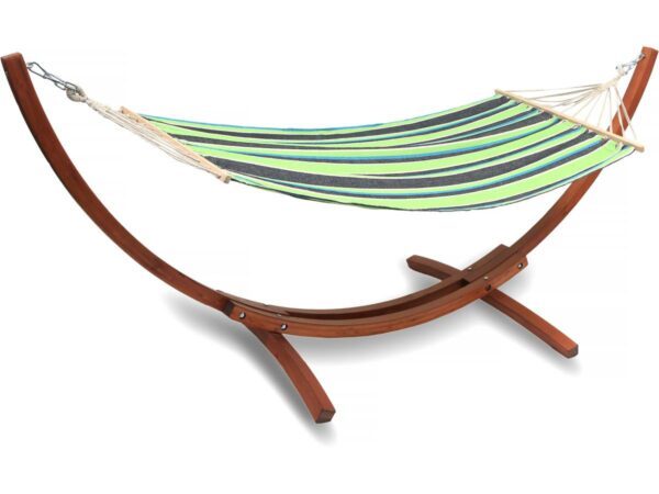 Hamac en Bois Dallas avec Toile en Coton Vert Mélangé – Confort et Relaxation en Extérieur