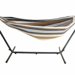 Hamac avec Support en Métal 150 x 200 cm – Marron et Blanc, Confort et Durabilité