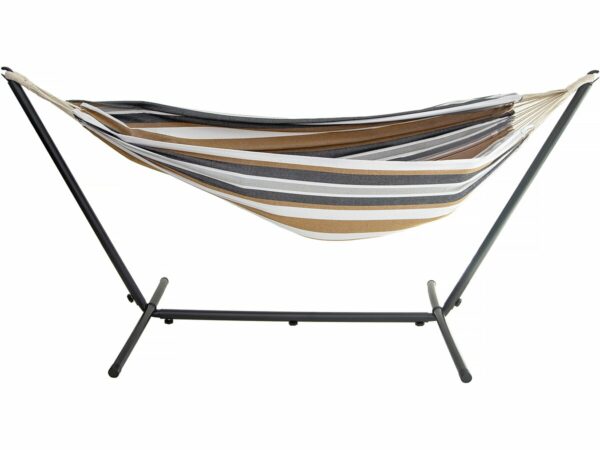Hamac avec Support en Métal 150 x 200 cm – Marron et Blanc, Confort et Durabilité
