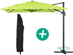 Parasol jardin déporté Alu « Sun 4 » – Rectangle – 3 x 4 m + Housse de protection – Vert