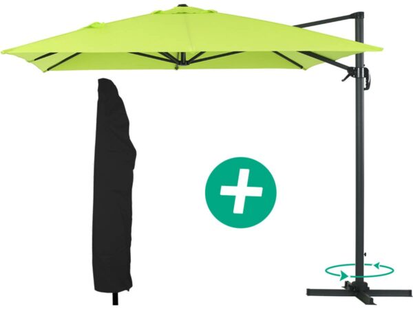 Parasol jardin déporté Alu "Sun 4" - Rectangle - 3 x 4 m + Housse de protection - Vert